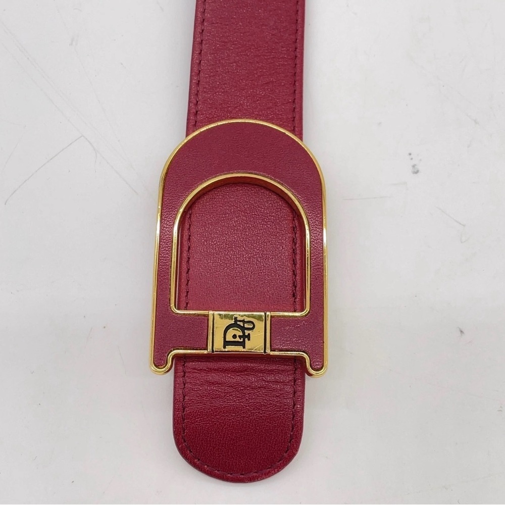 Auth Christian Dior Golden D Logo Buckle Burgundy Red Leather Belt - Picture 5 of 10